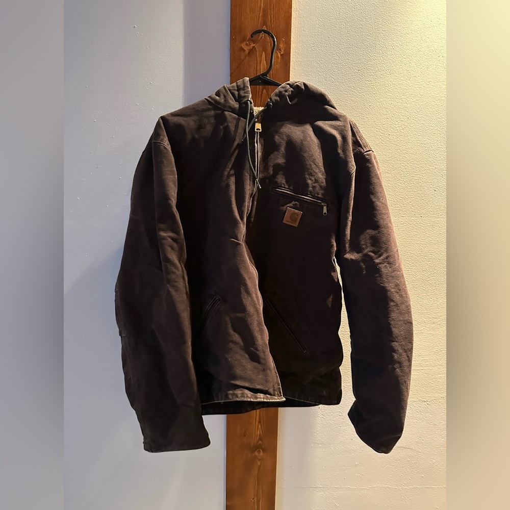 Men’s Brown Carhartt Sherpa Lined, Hooded Jacket, Large